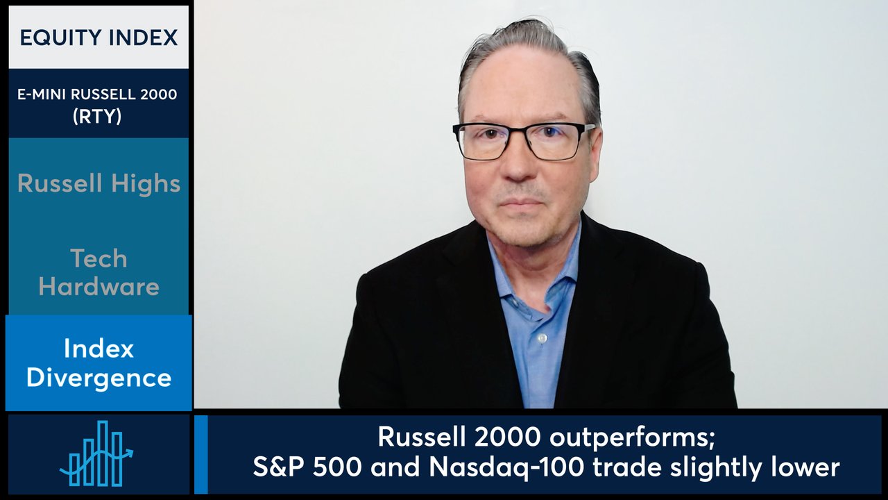 Russell 2000 futures hit record high on tech hardware gains.